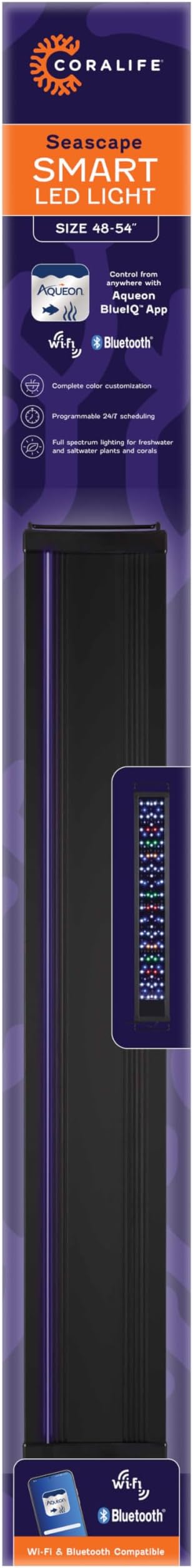 Coralife Fish Tank Aquarium Seascape WiFi/Bluetooth Smart LED Light Fixture, 48-54"-PawvioPets