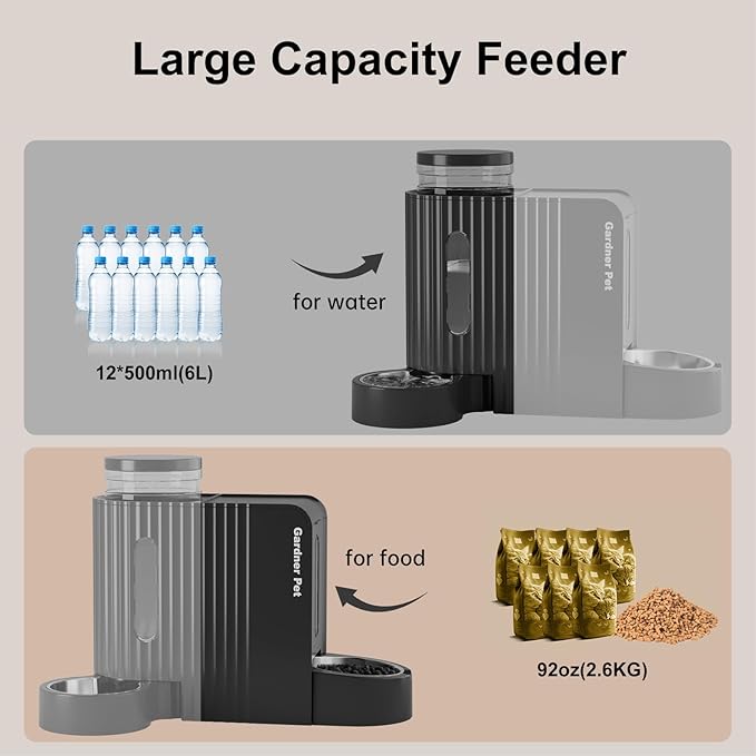 Automatic Gravity Pet Feeder, 1.8 Gallons*2 Dog Feeder and Water Dispenser Set, 2-in-1 Automatic 100% BPA-Free Feeder and Stainless Steel Water Dispenser for Dogs, Cats, Rabbits, Puppies (Black)-PawvioPets