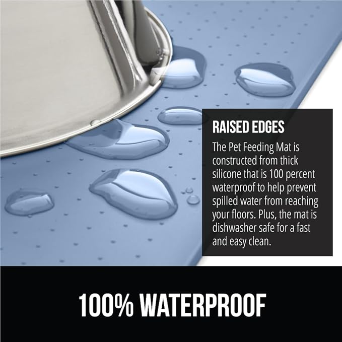 GORILLA GRIP 100% Waterproof Raised Edge BPA Free Silicone Pet Feeding Mat, Dog Cat Food Mats Contain Spills Protects Floors, Placemats for Cats and Dogs Water Bowl, Pets Accessories 16x10, Blue-PawvioPets