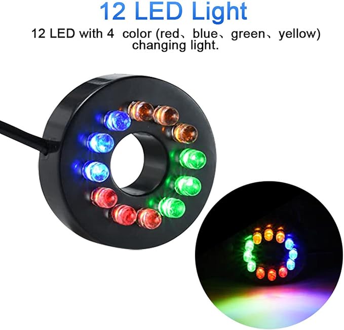 15W 1000L/H Submersible Fountain Water Pump with 12 Colorful LED Lights, Mushroom and Blossom Spray Head for Fountain,Pond,Outdoor Water Feature, Statuary Gardens,Aquarium Fish Tank-PawvioPets