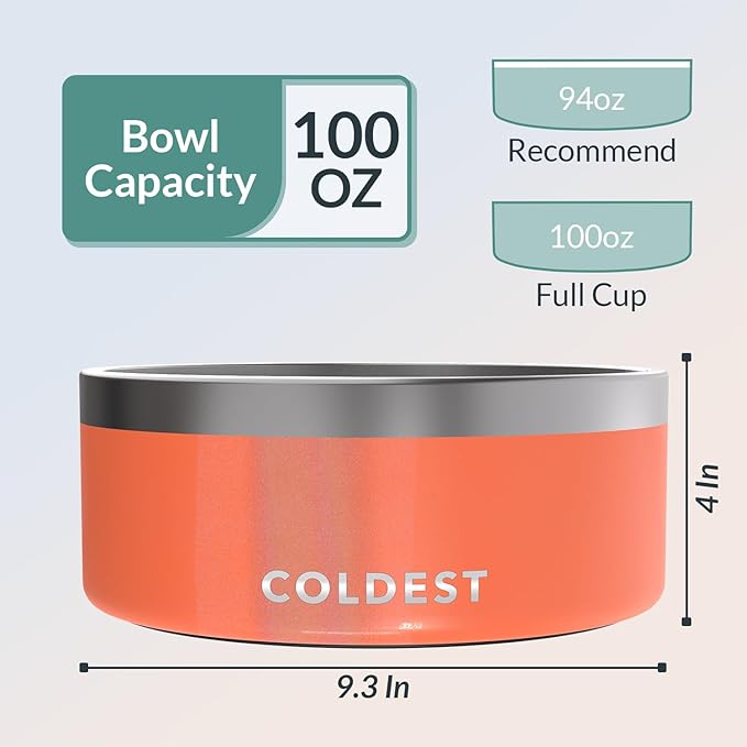 Coldest Dog Bowl - Anti Rust Metal, Non Slip, 3 Layers Insulated Stainless Steel Dog Bowls - Spill Proof & Heavy Duty - Water Bowl for Dogs, Cats & Pets, Dish Washer Safe (100 oz, Candy Red Glitter)-PawvioPets