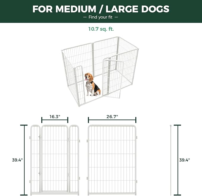 FXW Homeplus Unleashed Indoor Dog Playpen - Stress-Free and Safe Play, Heavy Duty 40 Inch 6 Wire Panels Dog Pen for Medium and Large Dogs, White│Patented-PawvioPets