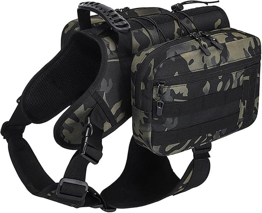 BYGD Dog Saddle Backpack for Hiking, Lightweight Waterproof Harness with Removable Bags for Large Dogs, Outdoors (Camo)-PawvioPets