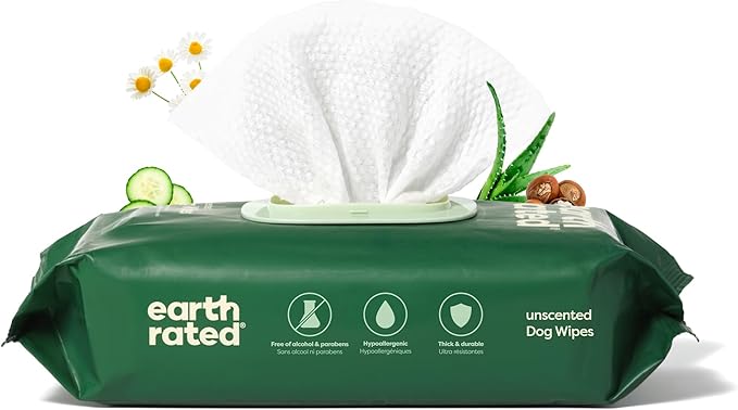Earth Rated Pet Wipes for Dogs and Cats, Hypoallergenic, Cleaning and Hydrating, for Grooming Paws, Body and Butt, Unscented, 100 Count-PawvioPets