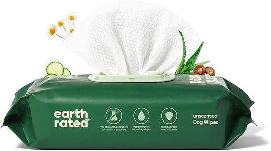 Earth Rated Pet Wipes for Dogs and Cats, Hypoallergenic, Cleaning and Hydrating, for Grooming Paws, Body and Butt, Unscented, 100 Count-PawvioPets