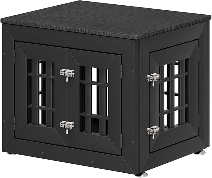 26" Heavy Duty Dog Crate Furniture for Small,Medium and Large Dogs,Rustic Wooden Dog Cage Kennel Indoor Furniture with Waterproof Top,Decorative Pet House Side End Table (Black)-PawvioPets