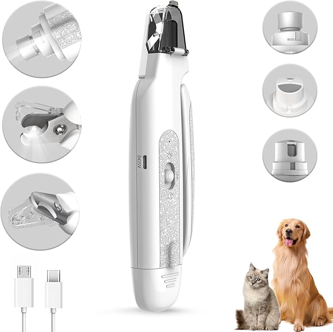 2-in-1 Cat Nail Clippers & Dog Nail Clippers Trimmers for Large Medium Small Dogs Cats Claw Trimmer Quick Sensor and Safety Guard USB Rechargeable with 2 LED Lights Dogs Nail Trimmer-PawvioPets