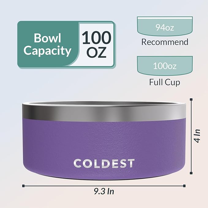 Coldest Dog Bowl - Anti Rust Metal, Non Slip, 3 Layers Insulated Stainless Steel Dog Bowls - Spill Proof & Heavy Duty - Water Bowl for Dogs, Cats & Pets, Dish Washer Safe (100 oz, Galaxy Purple)-PawvioPets