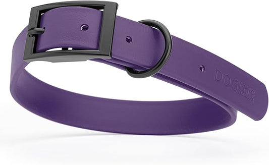 Dogline Biothane Waterproof Dog Collar Strong Coated Nylon Webbing with Black Hardware Odor- Proof for Easy Care Easy to Clean High Performance Fits Small Medium or Large Dogs, Violet Purple-PawvioPets