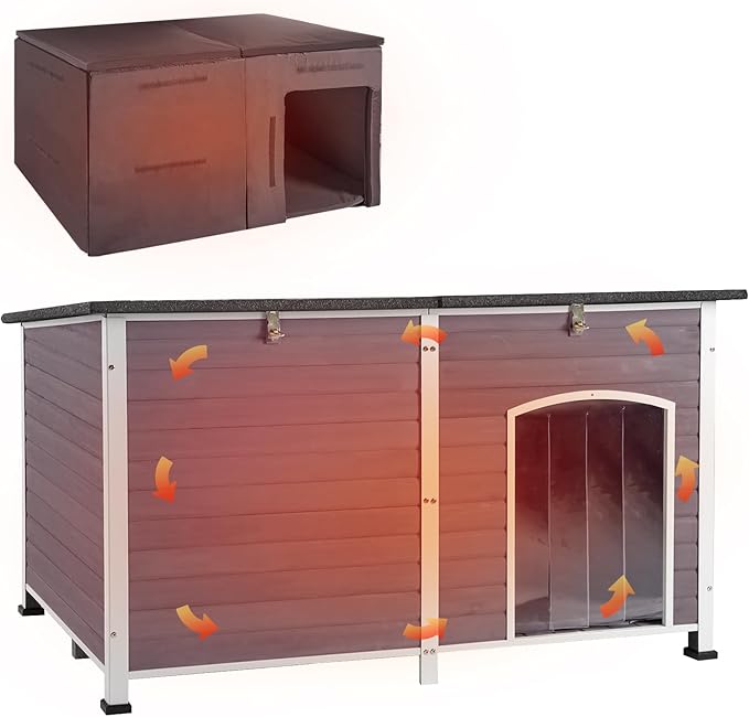 Aivituvin Large Dog House with Insulated Liner for Outdoor, Waterproof Outsides Heated Dog Kennel for Small Medium Large Dog with All-Around Iron Frame-PawvioPets