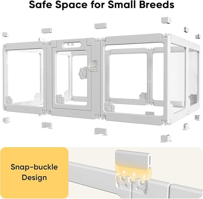 Acrylic Clear Dog Play Pen Indoors, Puppy Playpen with Door for Small Dogs Puppies, Transparent Plastic Pet Playpen Cage Fence Crate Kennel for Cat Kitten Rabbit Bunny Ferret etc (White-2 Panels)-PawvioPets