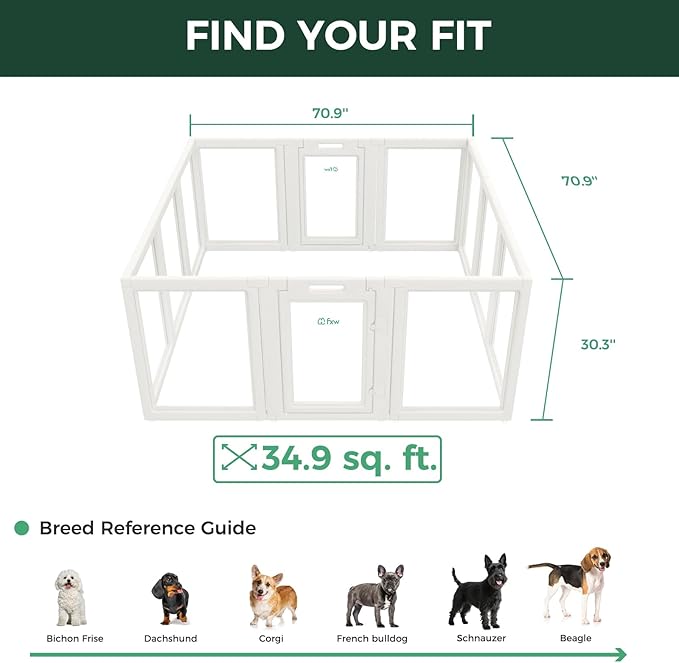 FXW AuraSpace Acrylic Indoor Unleashed Dog Playpen for Small and Medium Dogs, 30 Inch, 12 Panels, White-PawvioPets