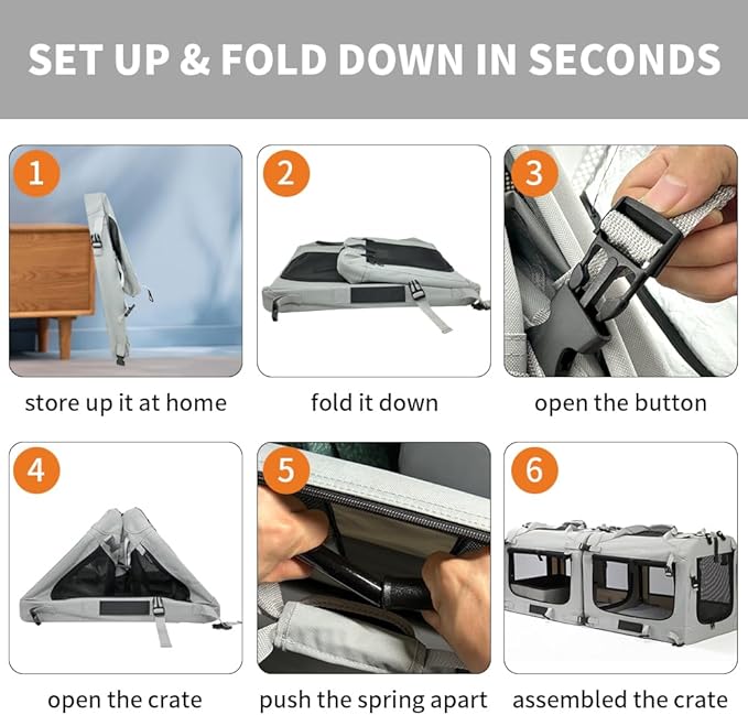 Extra Large Cat Carrier Soft Sided, Portable Small Dog Carrier for 2 Cats, 24"x16.5"x16" Car Travel Folding Comfortable Design with Litter Box and Bowls, Grey-2+ Litter Box+ Bowl*2-PawvioPets