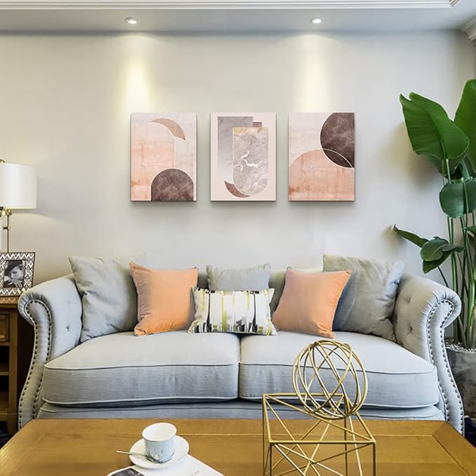 AHUASJART Boho Wall Decor Living Room Canvas Wall Art For Office Large Size Wall Decorations For Bedroom Modern Abstract Geometry Paintings Canvas Pictures Artwork Inspirational Home Decor 3 Piece-PawvioPets