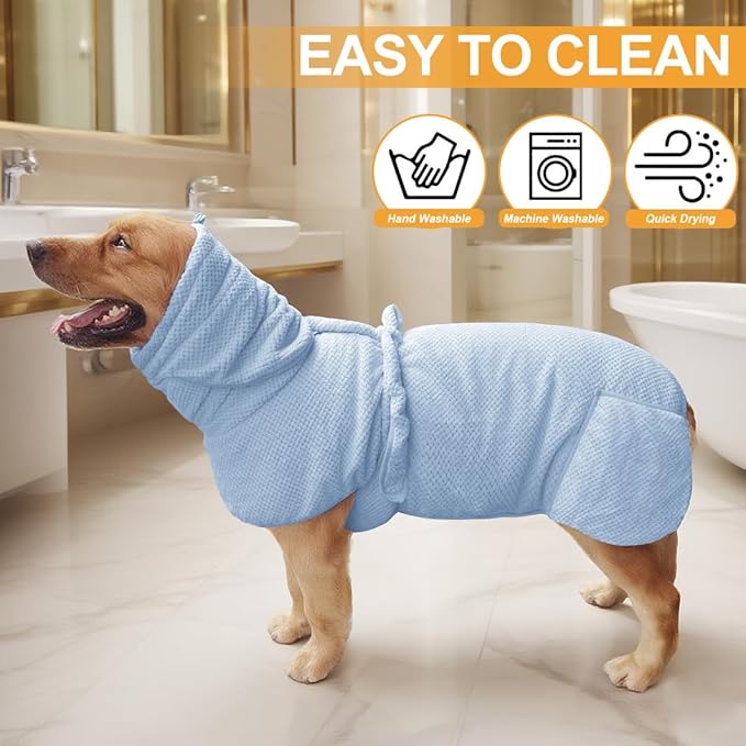 Giant Dog Bath Bubble, Quick Drying Super Absorbent Used for After Bathing, Warm Dog Towels, Adjustable Hoodies and Belts for Pet Dogs Bath Clothes Products (Blue Jacquard, 6XL)-PawvioPets