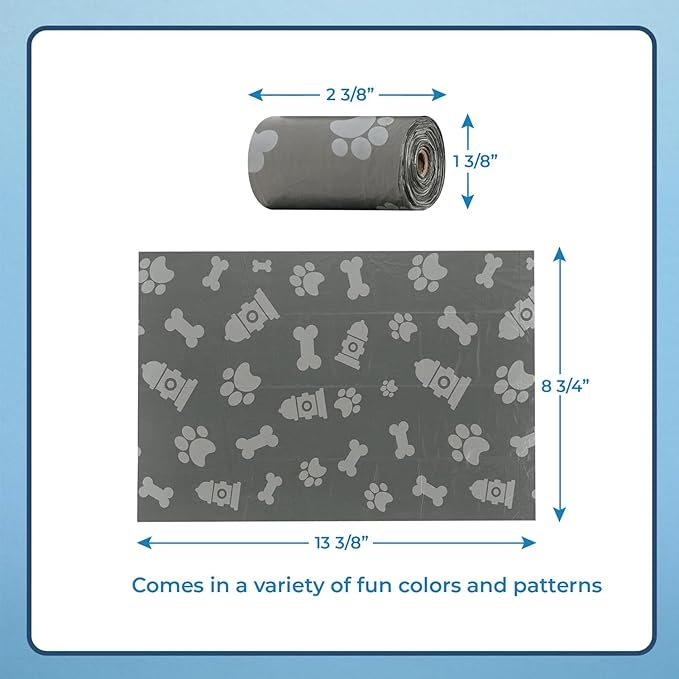Best Pet Supplies Dog Poop Bags (240 Bags) for Waste Refuse Cleanup, Doggy Roll Replacements for Outdoor Puppy Walking and Travel, Leak Proof and Tear Resistant, Thick Plastic - Gray-PawvioPets