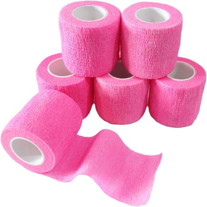 6 Pack 2" x 5 Yards Self Adhesive Bandage Wrap Breathable Cohesive Vet Wrap for Pets, Elastic Self-Adherent Tape for Sports, Wrist, Ankle (Pink)-PawvioPets