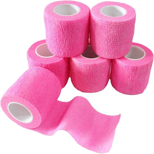 6 Pack 2" x 5 Yards Self Adhesive Bandage Wrap Breathable Cohesive Vet Wrap for Pets, Elastic Self-Adherent Tape for Sports, Wrist, Ankle (Pink)-PawvioPets