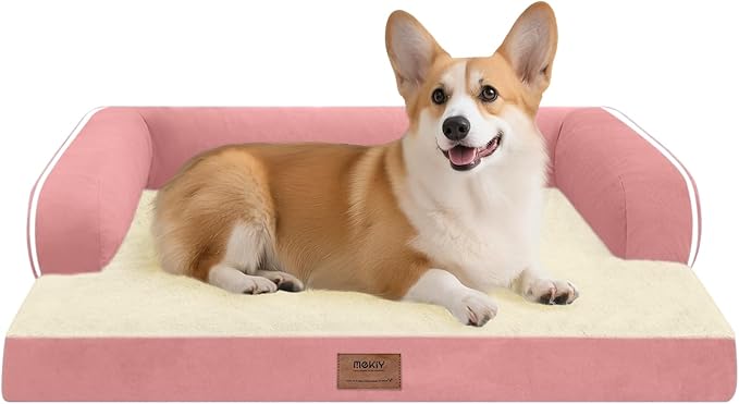 Dog Bed Medium Size Dog-Orthopedic Waterproof Bed for Dogs,Foam Couch Sofa with Washable Removable Cover & Non-Slip Bottom-Pink-PawvioPets