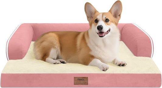 Dog Bed Medium Size Dog-Orthopedic Waterproof Bed for Dogs,Foam Couch Sofa with Washable Removable Cover & Non-Slip Bottom-Pink-PawvioPets