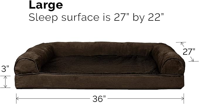 Furhaven Cooling Gel Dog Bed for Large/Medium Dogs w/ Removable Bolsters & Washable Cover, For Dogs Up to 55 lbs - Plush & Suede Sofa - Espresso, Large-PawvioPets