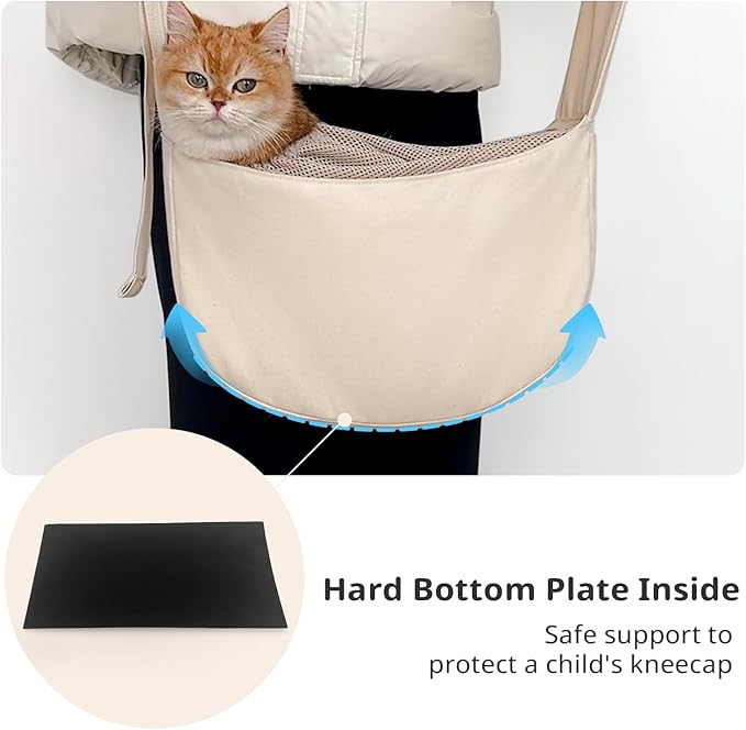 Dog Sling Carrier for Small Dogs and Cats, Lightweight Collapsible Pet Travel Bag with Adjustable Strap, Side Pockets & Breathable Mesh (Beige, 15.7" L x 5.9" W x 8.6" H)-PawvioPets