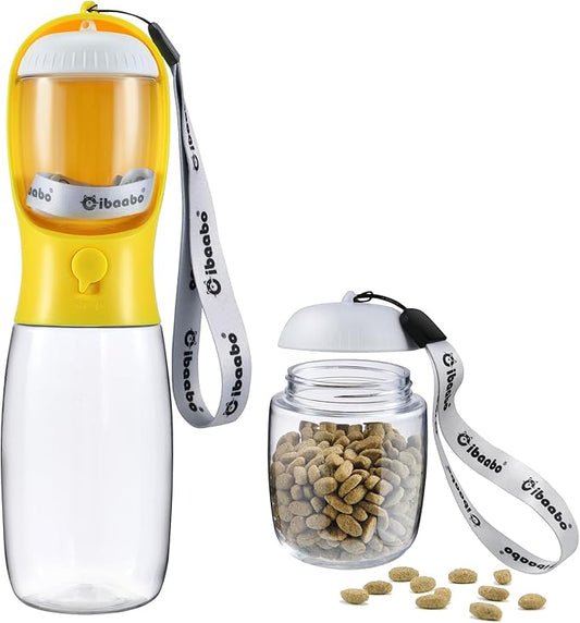 Dog Water Bottle with Food Container, Travel Puppy Water Bowl, Portable Pet Dispenser, Dog Stuff Accessories Items, Puppy Essentials Necessities for Yorkie Chihuahua Cat Walking and Hiking-PawvioPets