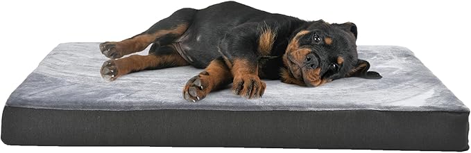 Amazon Basics Dog Bed with Cooling Gel Memory Foam, Pressure-Relief Support for Dogs up to 50lbs, Non-Slip Bottom, Machine Washable Cover, Large Sized (35" x 22"), Grey-PawvioPets