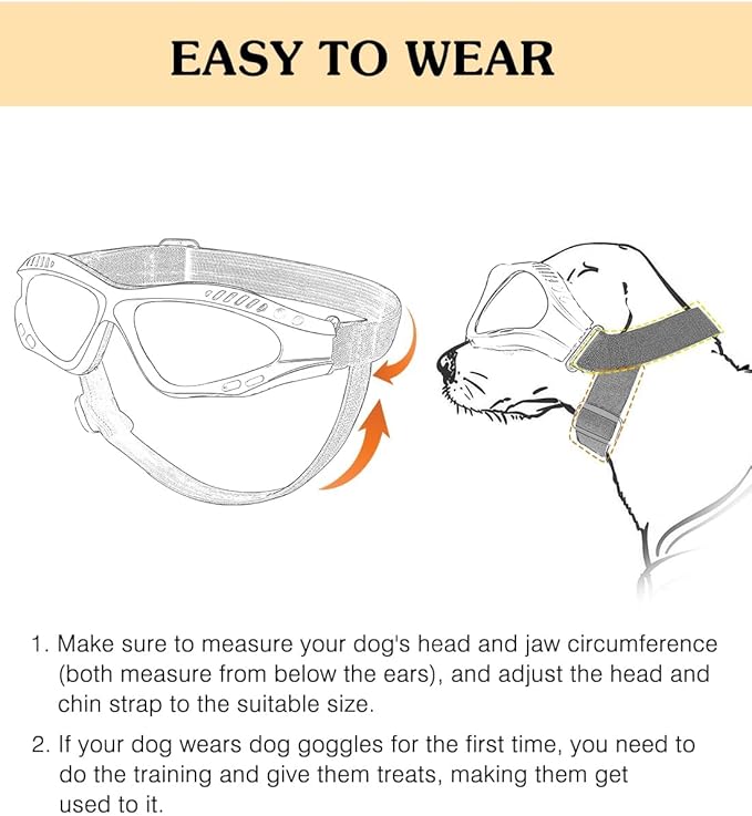 Dog Goggles Large Breed, UV Protection Dog Sunglasses with Sponge Pad and Adjustable Strap, Windproof Dustproof Anti-Fog Eye Protection Glasses for Outdoor Driving Riding, Black-PawvioPets
