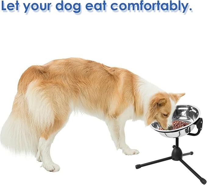 Elevated Dog Bowl with Adjustable Metal Stand,Large Size for Dogs Between 60 and 100 lbs, 0.8 Gal 3 Liter Stainless Steel Dog Food Bowl Water Bowl Height Adjustable Non-Slip Raised Dog Bowl Set-PawvioPets