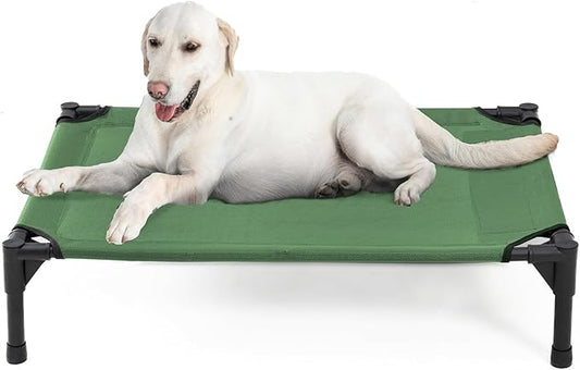 Elevated Dog Bed for Large Dogs - Heavy Duty, Recyclable Mesh, Fits Up to 150 LBs - Indoor & Outdoor, Green-PawvioPets
