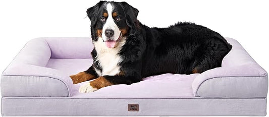 EHEYCIGA Orthopedic Dog Beds for Extra Large Dogs, Waterproof Memory Foam XXL Pet Bed with Sides, Non-Slip Bottom and Egg-Crate Foam Big Dog Couch Bed with Washable Removable Cover, Lilac-PawvioPets