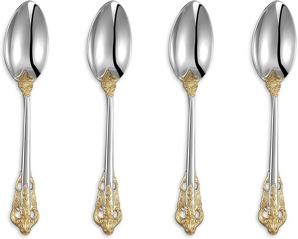 KEAWELL Luxury 6.3" Teaspoons, 18/10 Stainless Steel, Gorgeous Small Spoons, Stirring, Mixing, Sugar, Cake, Dessert Spoons, Mini Antipasto spoons (Gold Accent)