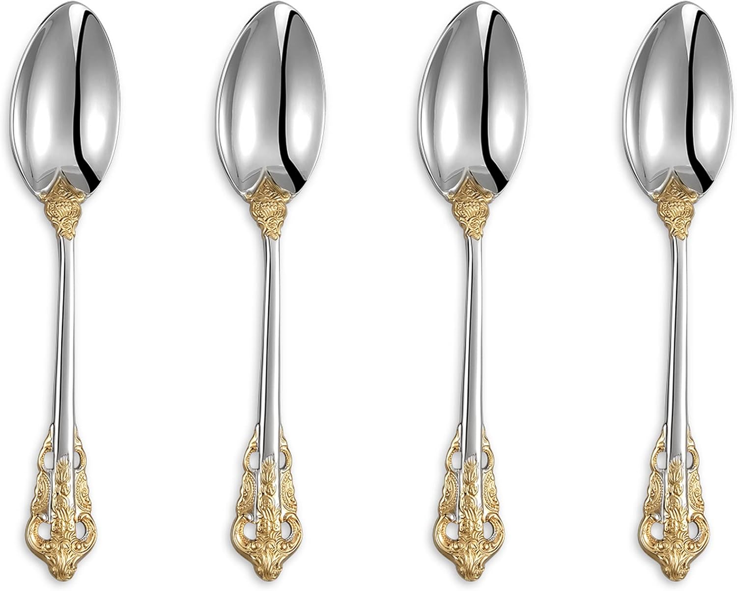 KEAWELL Luxury 6.3" Teaspoons, 18/10 Stainless Steel, Gorgeous Small Spoons, Stirring, Mixing, Sugar, Cake, Dessert Spoons, Mini Antipasto spoons (Gold Accent)