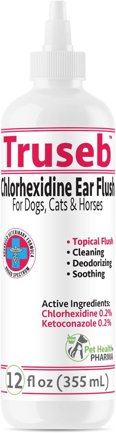 All Natural Ear Flush for Dogs & Cats, Ketoconazole & Chlorhexidine Ear and Vet-Strength Ear wash with a Light Scent (USA) (Ketoconazole & Chlorhexidine Ear Flush, 12 oz)-PawvioPets
