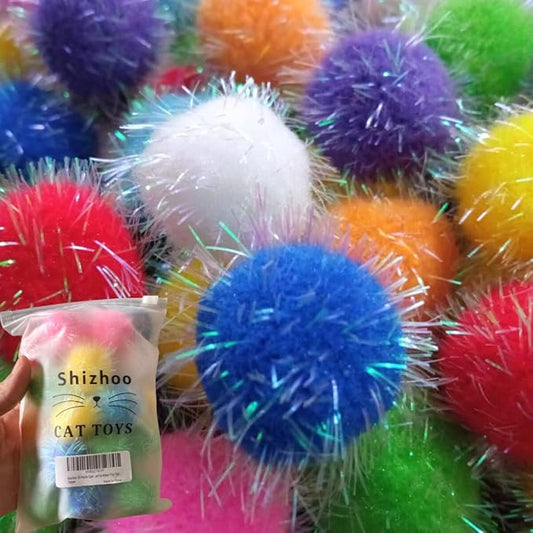 30 Pieces 1.6 inches Sparkle Pom Pom Balls for Cat - Interactive Glitter Balls, Multicolor, Best as Kitten Play Toys-PawvioPets