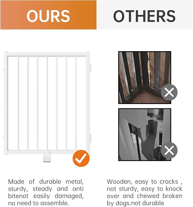 Full Metal Freestanding Dog Gate with Door, 24'' Height Foldable Pet Dog Fence for Indoor & Outdoor, 4 Panels Extra Wide Free Standing SmallDog Gates for Doorways,House,Stairs,Porch,Deck,Yard-PawvioPets