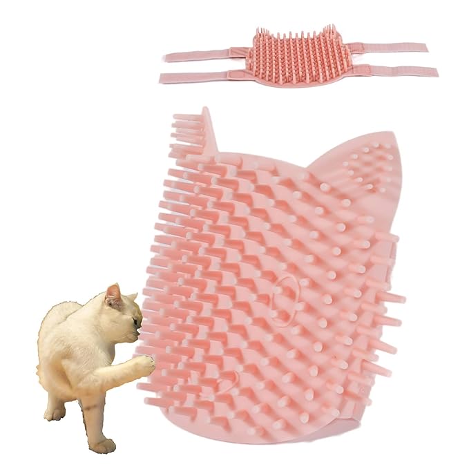 ABCOOL Cat Pet Self Grooming Comb Brush - Multi Functional Catnip Flavor Corner Massage Glove Tool for Kitten Puppy Relaxing, Extra Soft Silicone Pins Handy Hair Shedding Trimming-PawvioPets