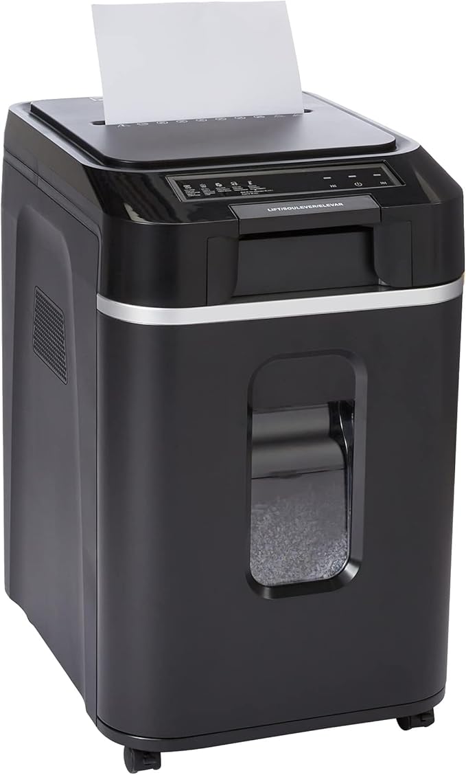 Amazon Basics 200-Sheet Auto Feed Cross Cut Paper Shredder with Pullout Basket, Black-PawvioPets