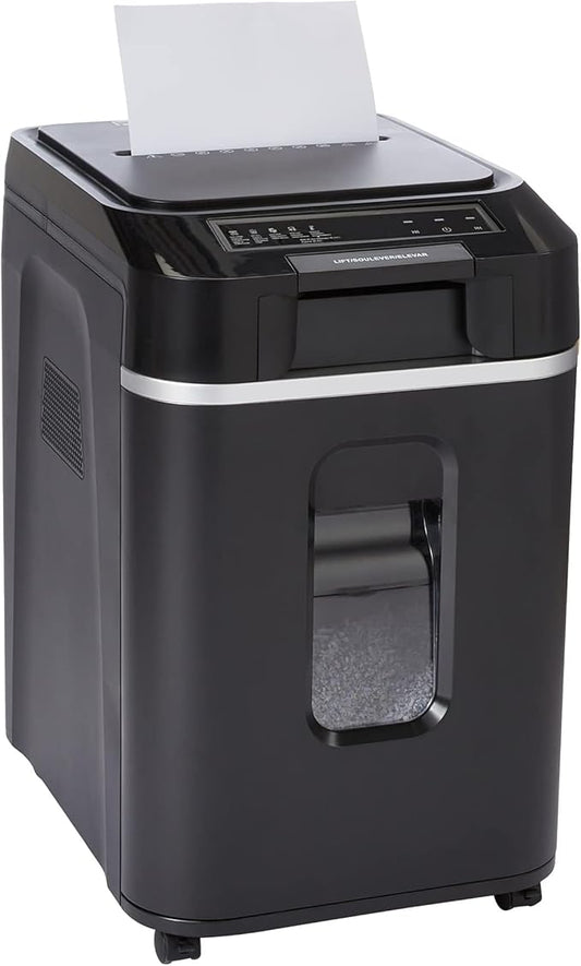 Amazon Basics 200-Sheet Auto Feed Cross Cut Paper Shredder with Pullout Basket, Black-PawvioPets