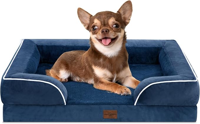 Comfort Expression Small Dog Beds Waterproof Orthopedic Foam Dog Sofa Beds for Small Dogs Comfy Pet Bed with Washable Removable Cover & Non-Slip Bottom(X-Small,Navy Blue)-PawvioPets