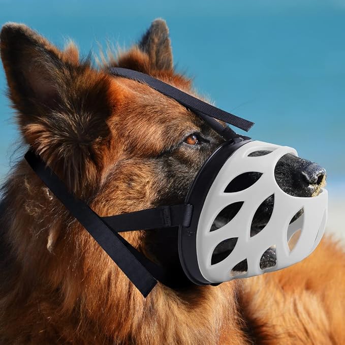 Dog Muzzle, Breathable Basket Muzzles for Small, Medium, Large and X-Large Dogs, Prevent Barking, Biting, Chewing Dog Mouth Cover Gray-PawvioPets