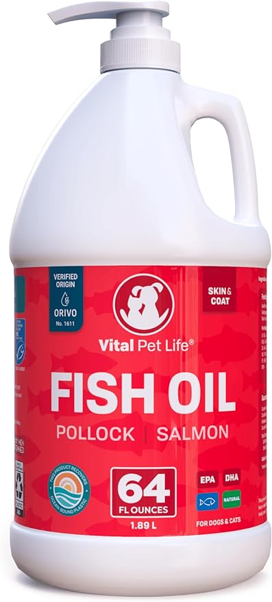 Fish Oil for Dogs - Healthy Skin & Coat, Salmon, Pollock, All Natural Supplement for Pets, Itching Scratching Allergy & Inflammation Defense, Omega 3 EPA DHA, Brain & Heart Health, 64 oz-PawvioPets