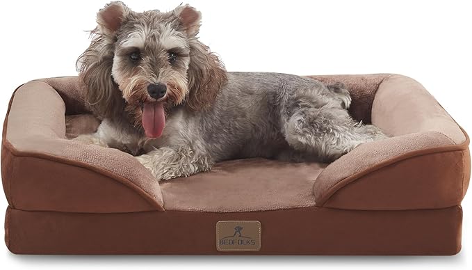 Bedfolks Orthopedic Dog Bed Extra Small, Waterproof Dog Sofa Bed for Small Dogs & Cats, Egg Foam Pet Couch Bed with Removable Washable Cover and Nonslip Bottom, Brown-PawvioPets