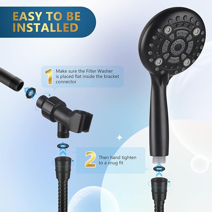 6 Spray Modes High Pressure Handheld Showerhead Set Upgraded 5 Inches Shower Head with Handheld Spray Premium Black Handheld Shower Head 60 Inches Stainless Steel Hose-1-Min Install-PawvioPets