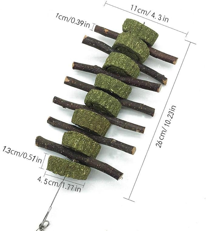 Bunny Chew Toys for Teeth, 2 PCS Organic Apple Wood Molar Sticks with Timothy Hay Circles for Bunny Chinchilla Guinea Pig Hamsters Holland Lop Prairie Dogs Squirrels, Improves Dental Health-PawvioPets