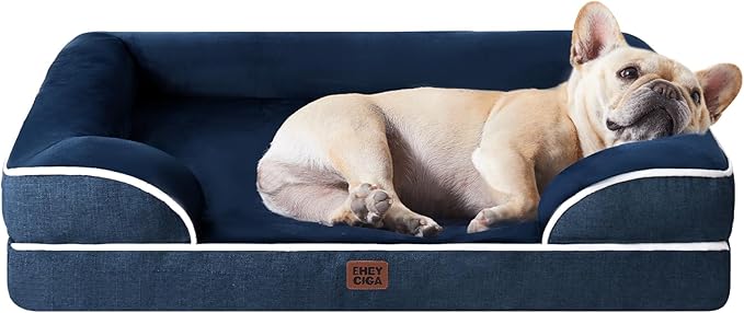 EHEYCIGA Orthopedic Dog Bed for Medium Dogs, Waterproof Memory Foam Medium Dog Beds with Sides, Non-Slip Bottom and Egg-Crate Foam Pet Couch Bed with Washable Removable Cover, Navy-PawvioPets