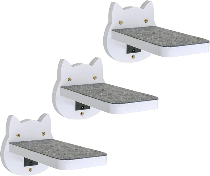 ESPETS White Painted Wooden Cat Wall Floating Steps Set of 3 - Wall Mounted Cat Floating Furniture Shelves and Perches, Sturdy Climber Stairs Ladders - Holds up 30lbs-PawvioPets