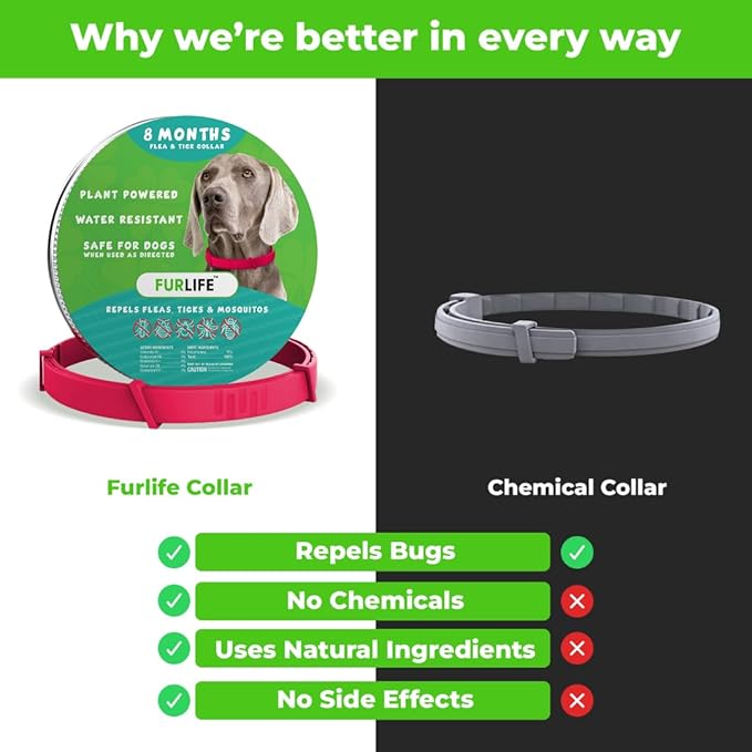 FurLife Flea and Tick Collar for Dogs – Waterproof Red Dog Collar, Pet Supplies for Tick and Flea Prevention for Dogs, Safe for All Breeds-PawvioPets