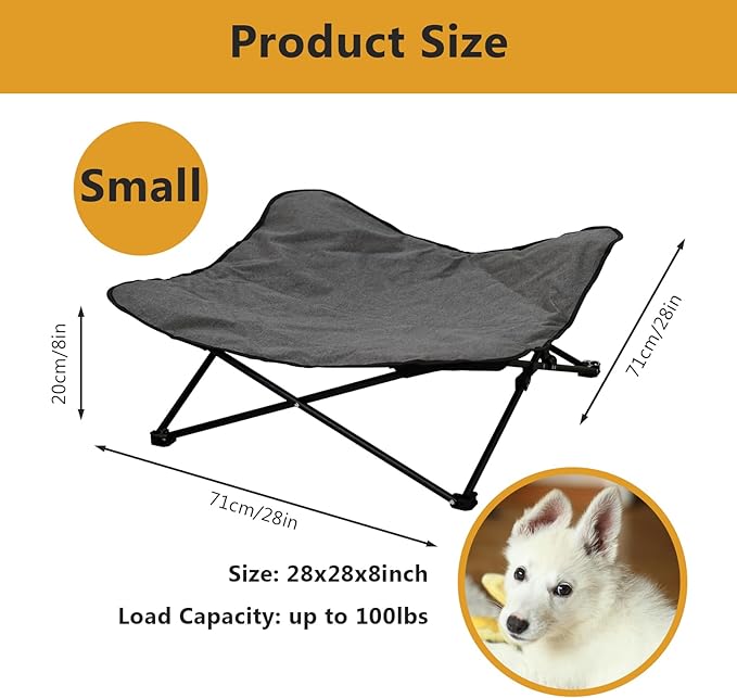 Elevated Dog Bed, Portable Raised Pet Cot for Outdoor and Indoor Folding Dog Cot Bed with Comfortable Padded Filling Carrying Bag Included Pet Raised Travel Lounger for Camping Traveling (28x28x8inch)-PawvioPets